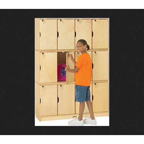 Jonti-Craft Triple Stack Children's Stacking Lockers 48.5" Width x 15" Depth x 67" Height - Stackable, Lockable, Sturdy, Key Lock, Kick Plate - Wood Grain - Baltic Birch Plywood - 12/Set - 1 Each (4697JC)
