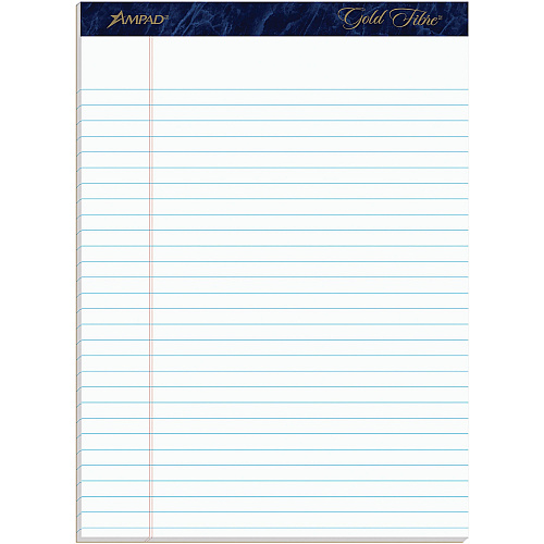 TOPS Gold Fibre Ruled Perforated Writing Pads - Letter 50 Sheets - Watermark - Stapled/Glued - Front Ruling Surface - 0.34" Ruled - Ruled Margin - 20 lb Basis Weight - Letter - 8 1/2" x 11 3/4" Sheet Size - White Paper - Dark Blue Binding - Micro (20031R)