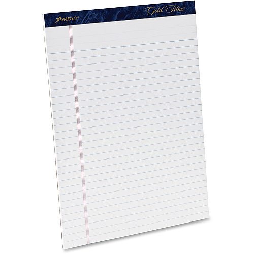 TOPS Gold Fibre Ruled Perforated Writing Pads - Letter 50 Sheets - Watermark - Stapled/Glued - Front Ruling Surface - 0.34" Ruled - Ruled Margin - 20 lb Basis Weight - Letter - 8 1/2" x 11 3/4" Sheet Size - White Paper - Dark Blue Binding - Micro (20031R)