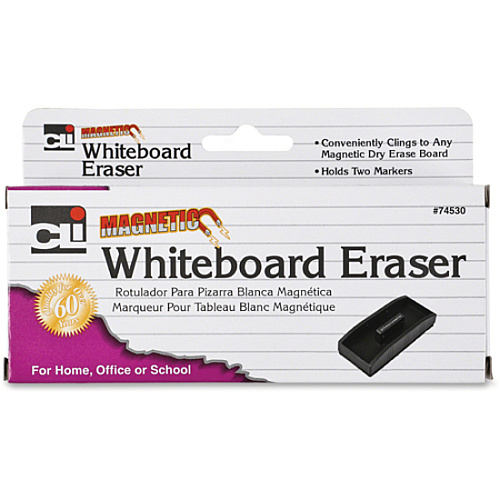 CLI Magnetic Whiteboard Eraser 2" Width x 5" Length - Used as Mark Remover - Built-in Marker Storage, Magnetic - Black - 1 Each (74530)