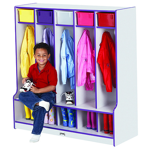 Jonti-Craft Rainbow Accents Step 5 Section Locker 5 Compartment(s) - 50.50" Height x 48" Width x 17.50" Depth - Double Hook, Durable - Navy - 1 Each (0468JCWW112)
