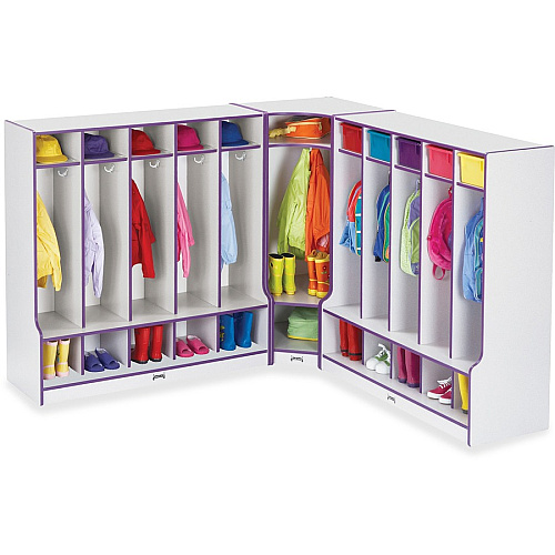 Jonti-Craft Rainbow Accents Step 5 Section Locker 5 Compartment(s) - 50.50" Height x 48" Width x 17.50" Depth - Double Hook, Durable - Purple - 1 Each (0468JCWW004)