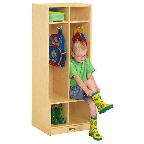 Jonti-Craft Rainbow Accents 2 Section Sitting Step Coat Locker 2 Compartment(s) - 50.50" Height x 20" Width x 17.50" Depth - Double Hook, Durable, Laminated, Rounded Corner - Baltic - Birch Plywood - 1 Each (4682JC)