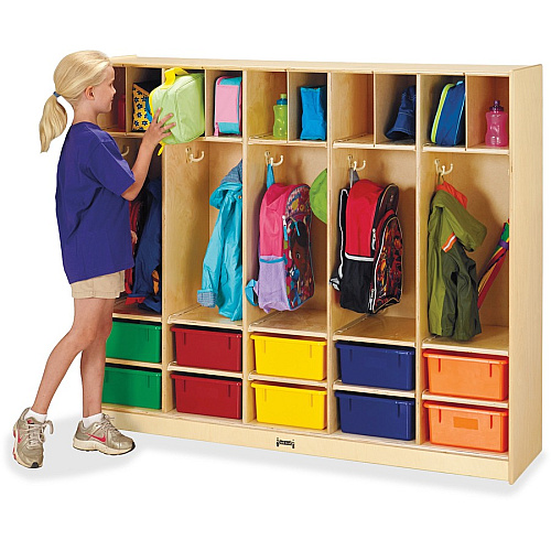 Jonti-Craft Rainbow Accents Large Locker Organizer 4 Tier(s) - 50.50" Height x 60" Width x 15" Depth - Double Hook, Rounded Corner, Durable, Stain Resistant, Yellowing Resistant - UV Acrylic - Baltic - Wood, Medium Density Fiberboard (MDF) - 1 E (26857JC)