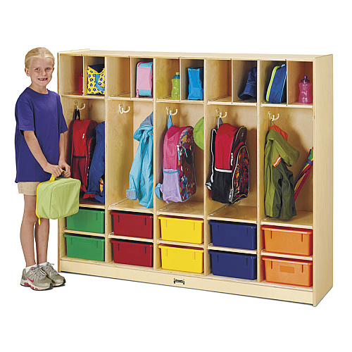 Jonti-Craft Rainbow Accents Large Locker Organizer 4 Tier(s) - 50.50" Height x 60" Width x 15" Depth - Double Hook, Rounded Corner, Durable, Stain Resistant, Yellowing Resistant - UV Acrylic - Baltic - Wood, Medium Density Fiberboard (MDF) - 1 E (26857JC)