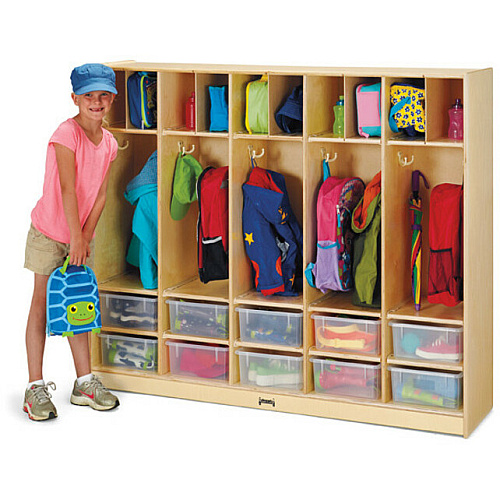Jonti-Craft Rainbow Accents Large Locker Organizer 4 Tier(s) - 50.50" Height x 60" Width x 15" Depth - Double Hook, Rounded Corner, Durable, Stain Resistant, Yellowing Resistant - UV Acrylic - Baltic - Wood, Medium Density Fiberboard (MDF) - 1 E (26858JC)