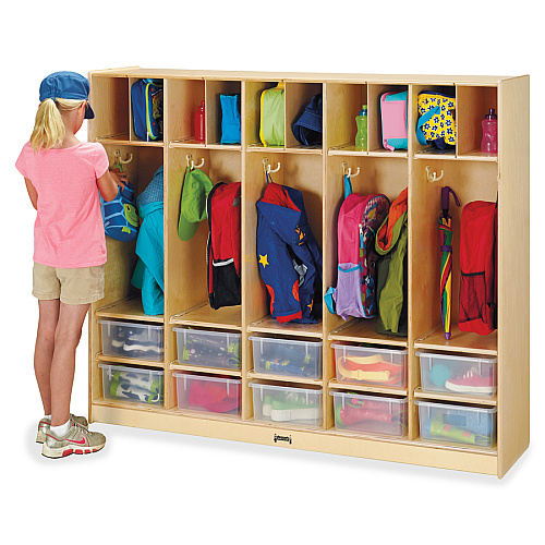 Jonti-Craft Rainbow Accents Large Locker Organizer without Tubs 4 Tier(s) - 50.50" Height x 60" Width x 15" Depth - Double Hook, Rounded Corner, Durable, Stain Resistant, Yellowing Resistant - UV Acrylic - Baltic - Wood, Medium Density Fiberboar (26859JC)