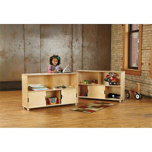 TrueModern TrueModern Storage Shelves 29.50" Height x 48.50" Width x 15" Depth - Durable, Yellowing Resistant, Rounded Corner, Sliding Door - UV Acrylic - Baltic - Anodized Aluminum, Baltic Birch - 1 Each (1718JC)