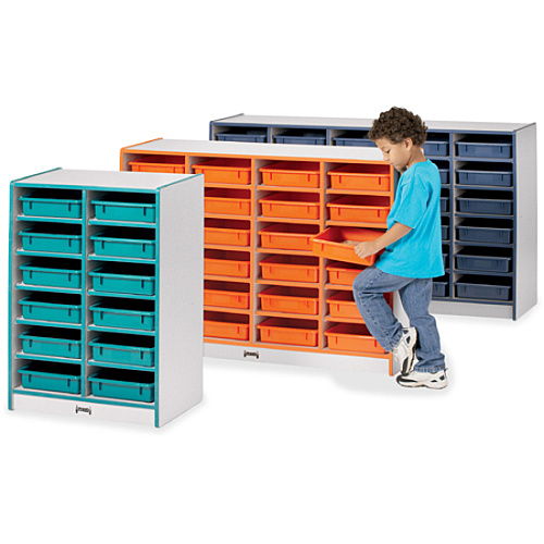 Jonti-Craft Rainbow Accents Mobile Paper-Tray Storage 30 Compartment(s) - 35.50" Height x 60" Width x 15" Depth - Chip Resistant, Laminated - Navy - Rubber - 1 Each (0931JCWW112)