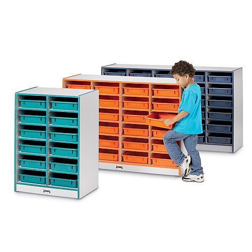 Jonti-Craft Rainbow Accents Mobile Paper-Tray Storage 30 Compartment(s) - 35.50" Height x 60" Width x 15" Depth - Chip Resistant, Laminated - Navy - Rubber - 1 Each (0931JCWW112)