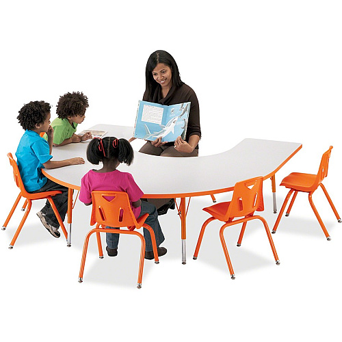 Jonti-Craft Berries Adult Black Edge Horseshoe Table Black Oak Horseshoe-shaped, Laminated Top - Four Leg Base - 4 Legs - Height Adjustable - 24" to 31" Adjustment - 66" Table Top Length x 60" Table Top Width x 1.13" Table Top Thickness - 31" (6445JCA210)