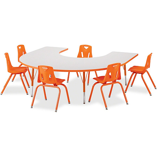 Jonti-Craft Berries Prism Horseshoe Student Table Laminated Horseshoe-shaped, Orange Top - Four Leg Base - 4 Legs - Height Adjustable - 24" to 31" Adjustment - 66" Table Top Length x 60" Table Top Width x 1.13" Table Top Thickness - 31" Heigh (6445JCA114)