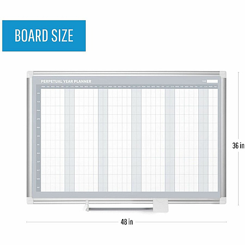 MasterVision Magnetic 12-Month Planner Monthly - 12 Month - Silver Gray, White, Pale Gray - Aluminum, Lacquered Steel - 36" Height x 48" Width - Durable, Accessory Tray, Dry Erase Surface, Magnetic - 1 Each (GA0594830)