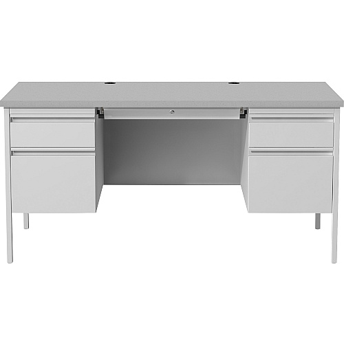 Lorell Fortress Series Double-Pedestal Desk 30" Height x 29.50" Width x 60" Depth - File, Office - Gray, Laminated - Steel - 1 Each (LLR60935)