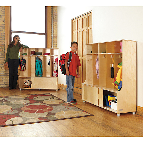 Jonti-Craft TrueModern 5-space Metal Coat Hook Cubbie Locker 5 Compartment(s) - 50" Height x 48.50" Width x 17.50" Depth - Hanging Hook, Sliding Door, Durable, Rounded Corner - Baltic - Anodized Aluminum - 1 Each (1720JC)