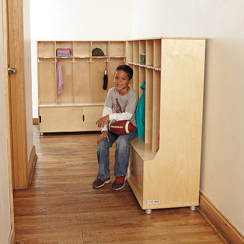 Jonti-Craft TrueModern 5-space Metal Coat Hook Cubbie Locker 5 Compartment(s) - 50" Height x 48.50" Width x 17.50" Depth - Hanging Hook, Sliding Door, Durable, Rounded Corner - Baltic - Anodized Aluminum - 1 Each (1720JC)