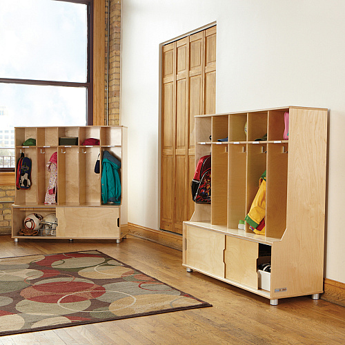 Jonti-Craft TrueModern 5-space Metal Coat Hook Cubbie Locker 5 Compartment(s) - 50" Height x 48.50" Width x 17.50" Depth - Hanging Hook, Sliding Door, Durable, Rounded Corner - Baltic - Anodized Aluminum - 1 Each (1720JC)