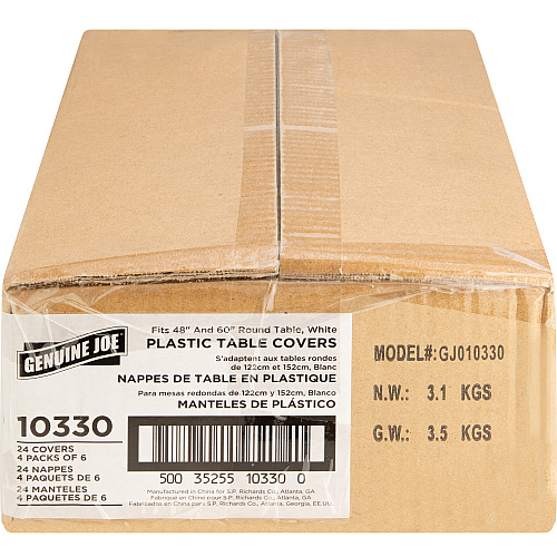 Genuine Joe Plastic Round Tablecovers 84" Diameter - Plastic - White - 6/Pack - 4 / Carton (GJO10330CT)