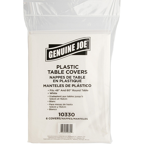 Genuine Joe Plastic Round Tablecovers 84" Diameter - Plastic - White - 6/Pack - 4 / Carton (GJO10330CT)