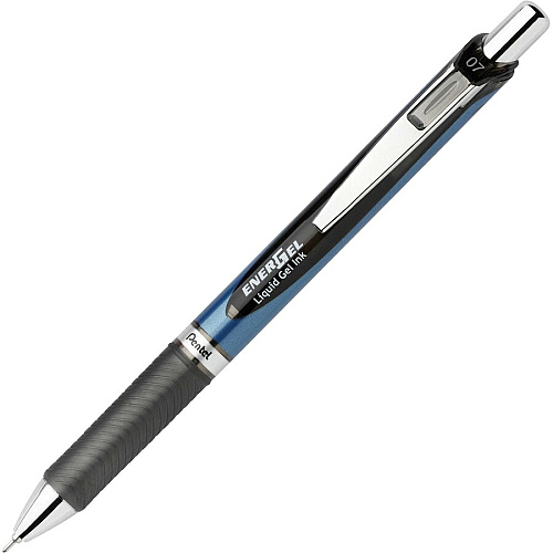 EnerGel EnerGel RTX Liquid Gel Pen 0.7 mm Medium Needle Pen Point - Refillable - Retractable - Black Ink - Gel-based - Black, Stainless Steel, Blue Barrel - Metal Tip - 1 Dozen (BLN77ADZ)