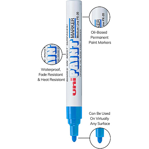 uni-ball uni&reg; uni-Paint PX-20 Oil-Based Paint Marker Medium Marker Point - Blue Ink - Oil Based - White Barrel - 1 Dozen (63603DZ)