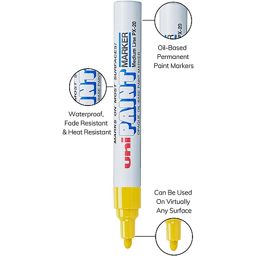 uni-ball uni&reg; uni-Paint PX-20 Oil-Based Paint Marker Medium Marker Point - Yellow Ink - Oil Based - White Barrel - 1 Dozen (63605DZ)