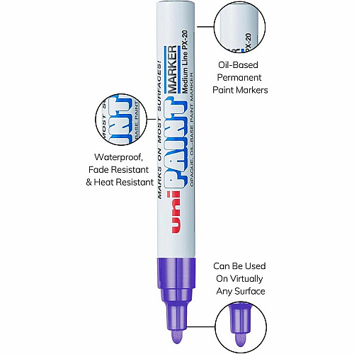 uni-ball uni&reg; uni-Paint PX-20 Oil-Based Marker Medium Marker Point - Violet Ink - Oil Based - White Barrel - 1 Dozen (63606DZ)