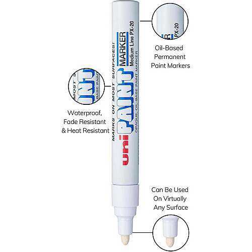 uni-ball uni&reg; uni-Paint PX-20 Oil-Based Marker Medium Marker Point - White Ink - Oil Based - White Barrel - 1 Dozen (63613DZ)