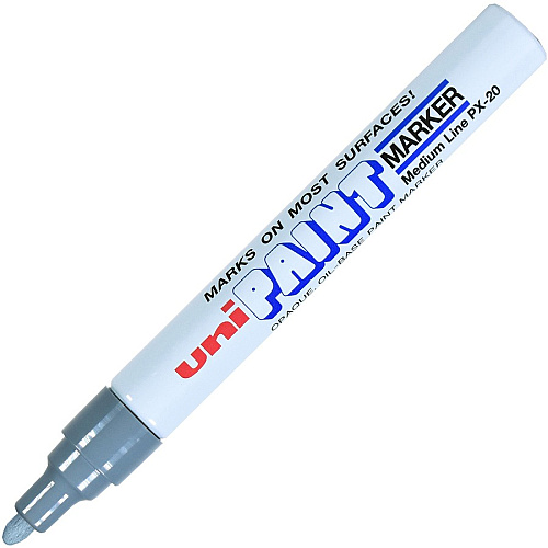 uni-ball uni&reg; uni-Paint PX-20 Oil-Based Marker Medium Marker Point - Metallic Silver Ink - Oil Based - Silver Barrel - 1 Dozen (63614DZ)
