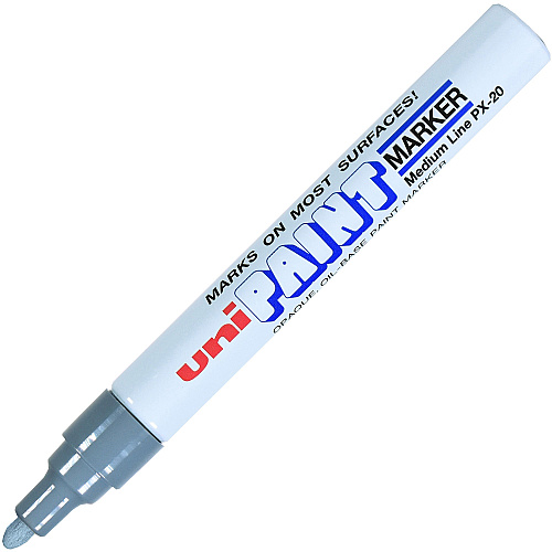 uni-ball uni&reg; uni-Paint PX-20 Oil-Based Marker Medium Marker Point - Metallic Silver Ink - Oil Based - Silver Barrel - 1 Dozen (63614DZ)
