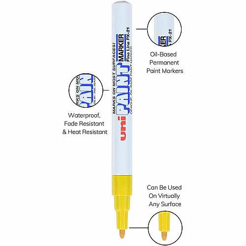 uni-ball uni&reg; uni-Paint PX-21 Oil-Based Marker Fine Marker Point - Yellow Ink - Oil Based - 1 Dozen (63705DZ)