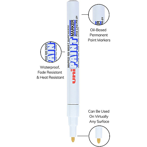 uni-ball uni&reg; Uni-Paint PX-21 Oil-Based Marker Fine Marker Point - White Ink - Oil Based - 1 Dozen (63713DZ)