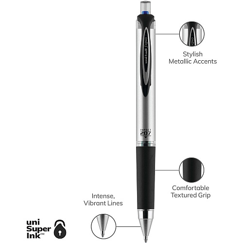 uni-ball uniball&trade; 207 Impact RT Gel Pens 1 mm Bold Pen Point - Refillable - Retractable - Blue Ink - Gel-based - Metallic Barrel - 1 Dozen (65871DZ)