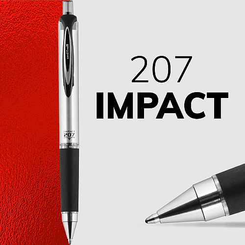 uni-ball uniball&trade; 207 Impact RT Gel Pens 1 mm Bold Pen Point - Refillable - Retractable - Red Ink - Gel-based - Metallic Barrel - 1 Dozen (65872DZ)