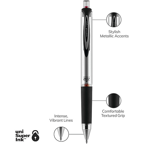 uni-ball uniball&trade; 207 Impact RT Gel Pens 1 mm Bold Pen Point - Refillable - Retractable - Red Ink - Gel-based - Metallic Barrel - 1 Dozen (65872DZ)