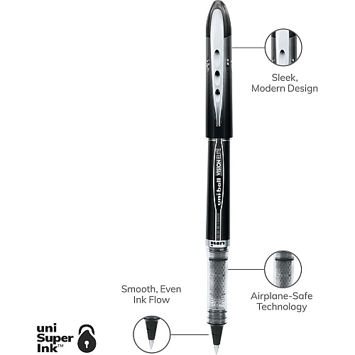uni-ball uniball&trade; Vision Elite Rollerball Pen 0.5 mm Micro Pen Point - Black Ink - 1 Dozen (69000DZ)