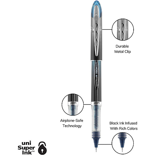 uni-ball uniball&trade; Vision Elite BLX Rollerball Pen 0.5 mm Micro Pen Point - Black/Blue Ink - Pigment-based - 1 Dozen (69020DZ)