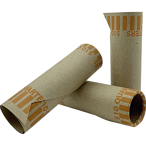 PAP-R Tubular Coin Wrappers Total $10 in 40 Coins of 25¢ Denomination - Heavy Duty, Burst Resistant - Kraft - Orange - 1000 / Box (20025)