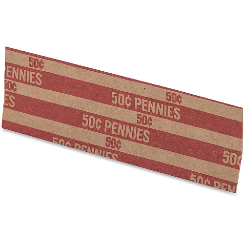 PAP-R Flat Coin Wrappers Total $0.50 in 50 Coins of 1¢ Denomination - Heavy Duty - Paper - Red - 1000 / Box (30001)