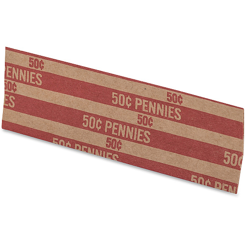 PAP-R Flat Coin Wrappers Total $0.50 in 50 Coins of 1¢ Denomination - Heavy Duty - Paper - Red - 1000 / Box (30001)