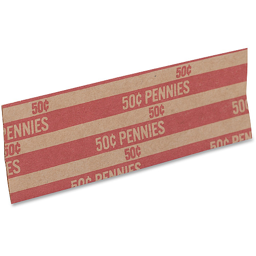 PAP-R Flat Coin Wrappers Total $0.50 in 50 Coins of 1¢ Denomination - Heavy Duty - Paper - Red - 1000 / Box (30001)