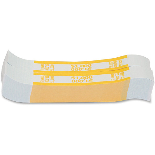 PAP-R Currency Straps 1.25" Width - Total $1,000 in $10 Denomination - Self-sealing, Self-adhesive, Durable - 20 lb Basis Weight - Kraft - White, Yellow - 1000 / Pack (401000)