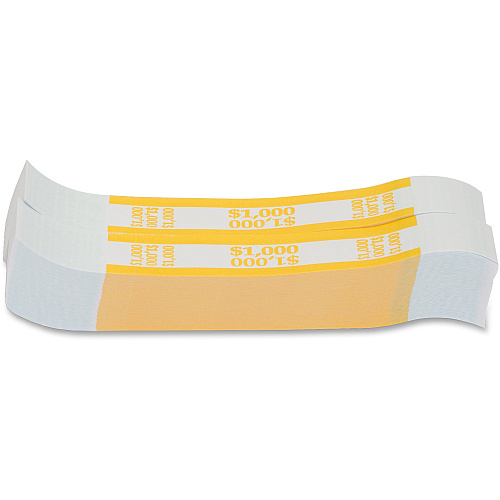 PAP-R Currency Straps 1.25" Width - Total $1,000 in $10 Denomination - Self-sealing, Self-adhesive, Durable - 20 lb Basis Weight - Kraft - White, Yellow - 1000 / Pack (401000)