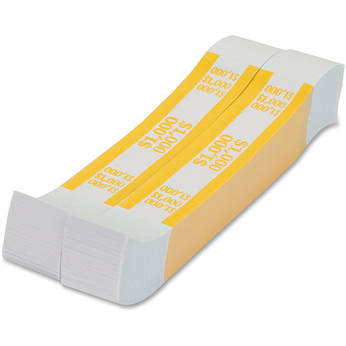 PAP-R Currency Straps 1.25" Width - Total $1,000 in $10 Denomination - Self-sealing, Self-adhesive, Durable - 20 lb Basis Weight - Kraft - White, Yellow - 1000 / Pack (401000)