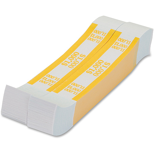 PAP-R Currency Straps 1.25" Width - Total $1,000 in $10 Denomination - Self-sealing, Self-adhesive, Durable - 20 lb Basis Weight - Kraft - White, Yellow - 1000 / Pack (401000)
