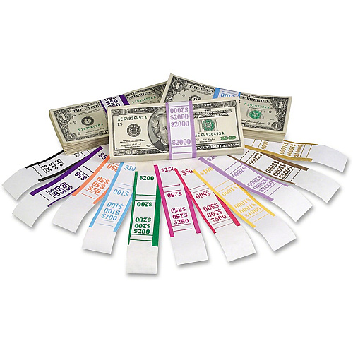 PAP-R Currency Straps 1.25" Width - Self-sealing, Self-adhesive, Durable - 20 lb Basis Weight - Kraft - White, Yellow - 1000 / Pack (410000)