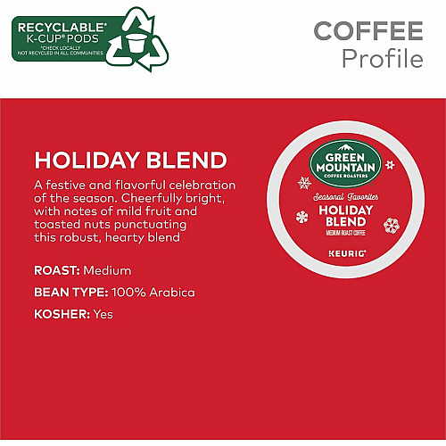 Green Mountain Coffee Roasters&reg; K-Cup Holiday Blend Coffee Regular - Medium - 24 K-Cup - K-Cup - 24 / Box (6204)
