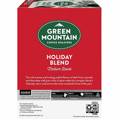 Green Mountain Coffee Roasters&reg; K-Cup Holiday Blend Coffee Regular - Medium - 24 K-Cup - K-Cup - 24 / Box (6204)