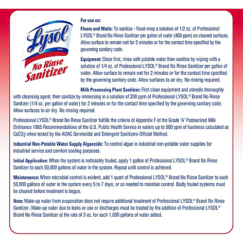 Lysol&reg; Professional No Rinse Sanitizer Concentrate - 128 fl oz (4 quart) - Disinfectant, Anti-bacterial - 1 Each (74389)