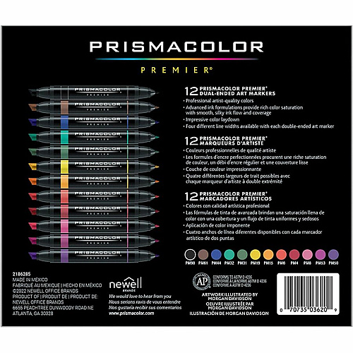 Prismacolor Premier Fine Art Markers Fine Chisel Marker Point - Primary Ink - Alcohol Based - 12 / Box (3620HT)